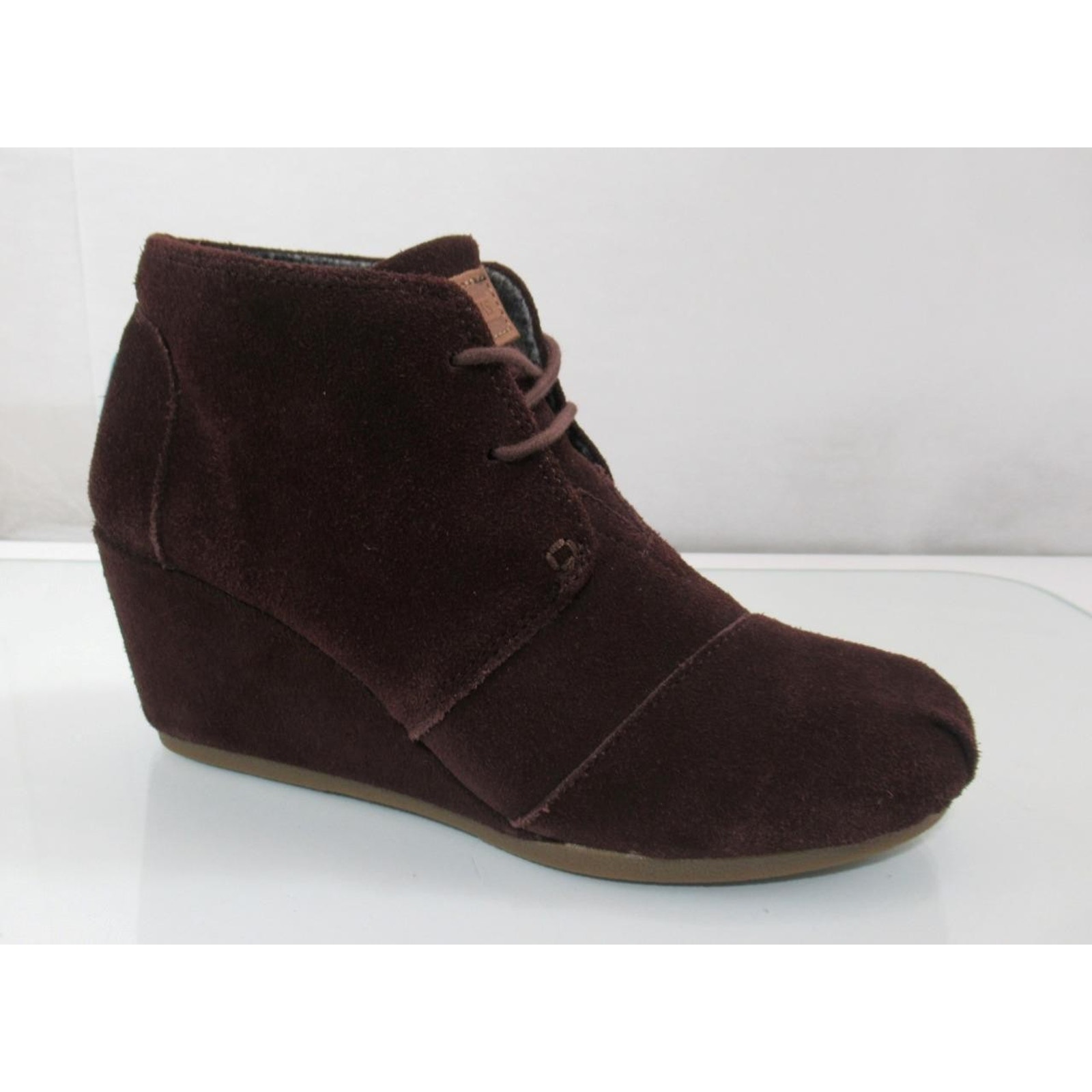 Toms Size 7.5 Desert Wedge Lace Up Ankle Booties Chocolate Brown Suede